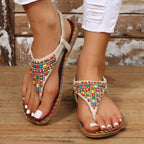 Beaded PU Leather Open Toe Sandals - Delanoir