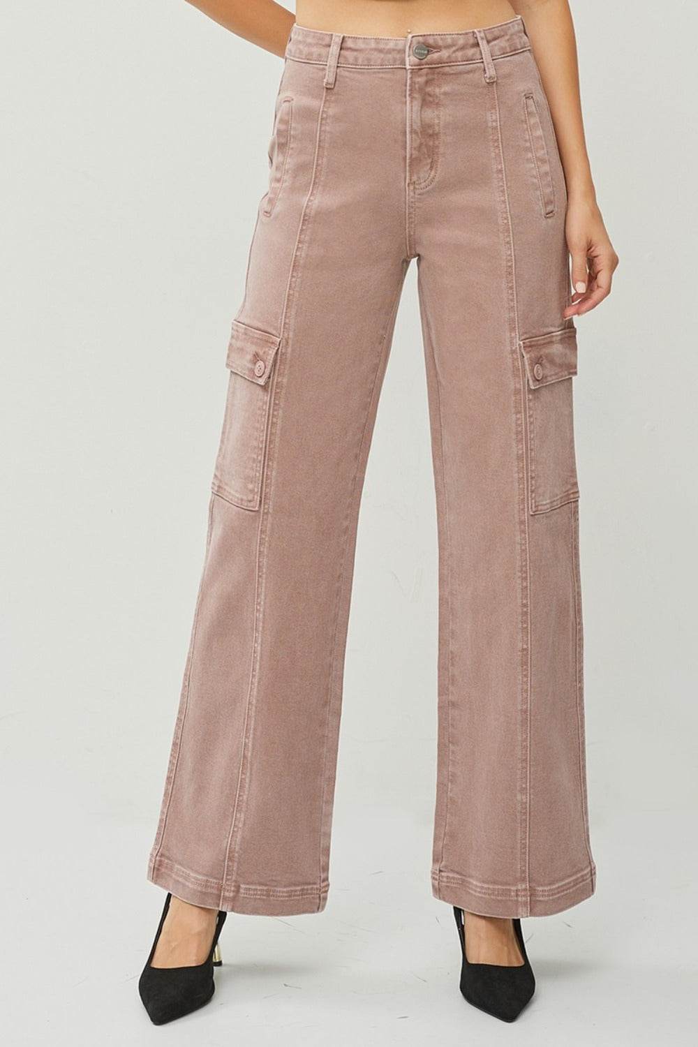 RISEN Full Size High Rise Wide Leg Cargo Jeans - Delanoir