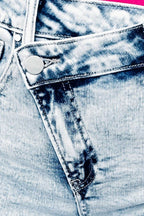 Raw Hem Buttoned Denim Shorts with Pockets - Delanoir