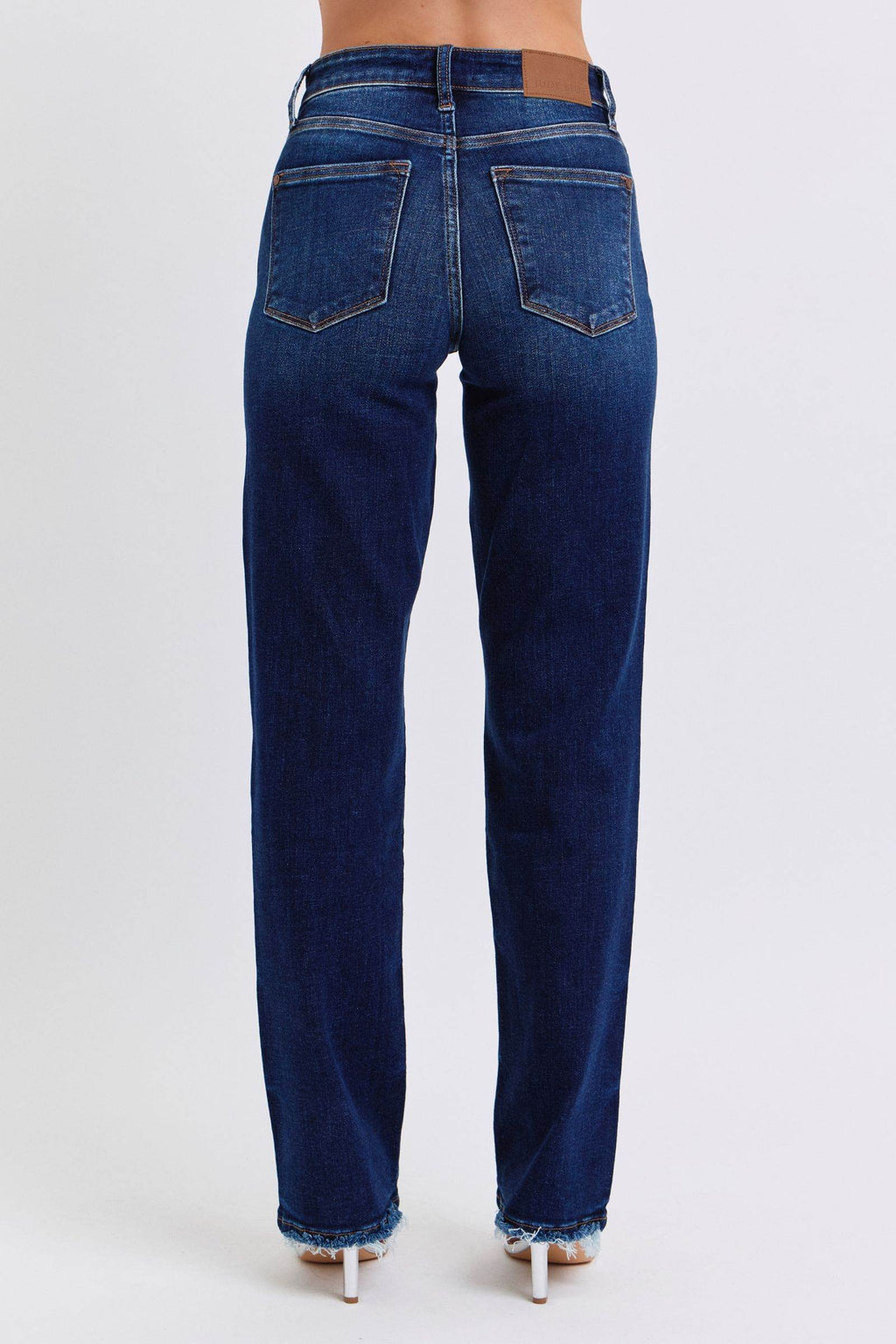 Judy Blue Full Size Raw Hem Straight Leg Jeans - Delanoir