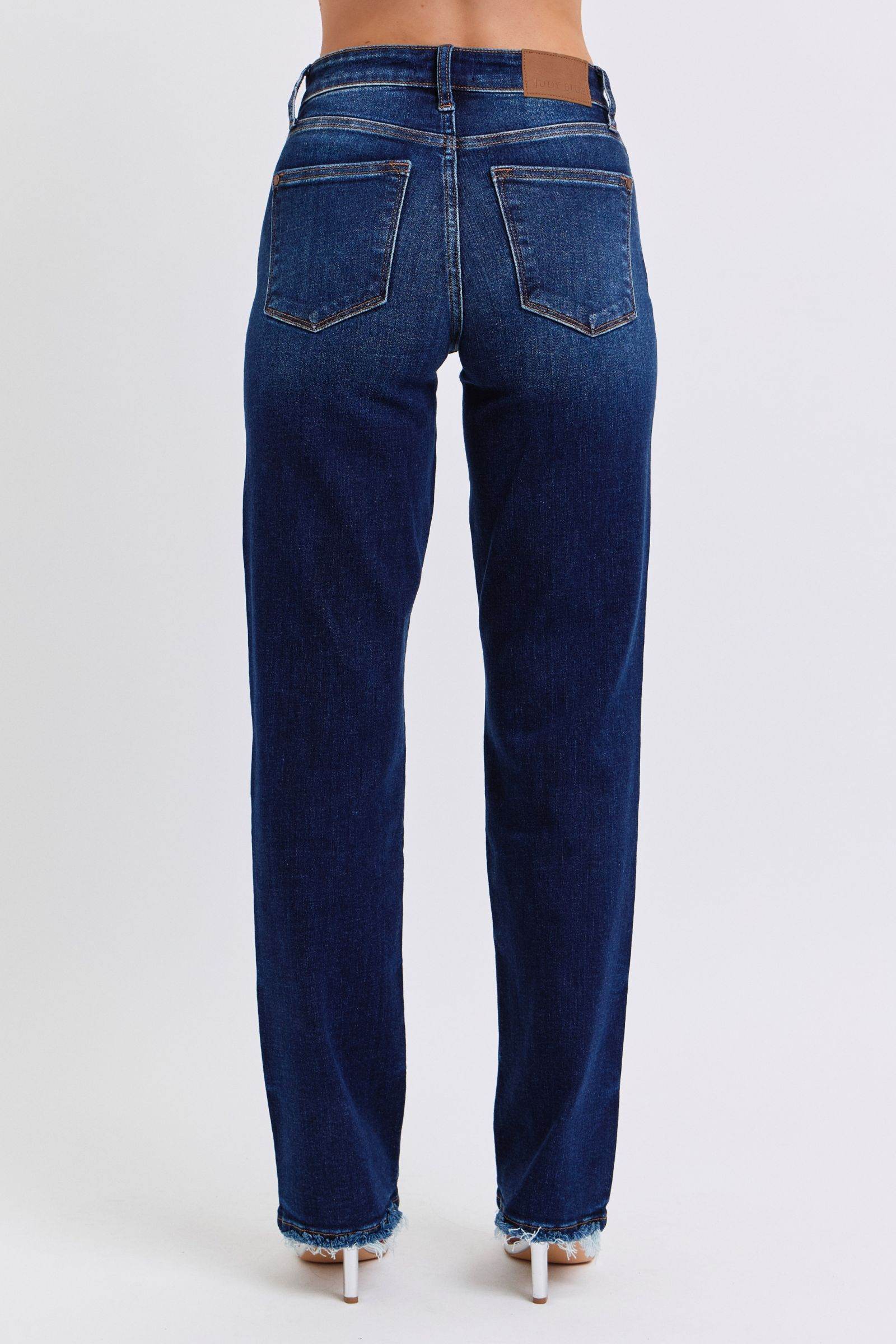 Judy Blue Full Size Raw Hem Straight Leg Jeans - Delanoir