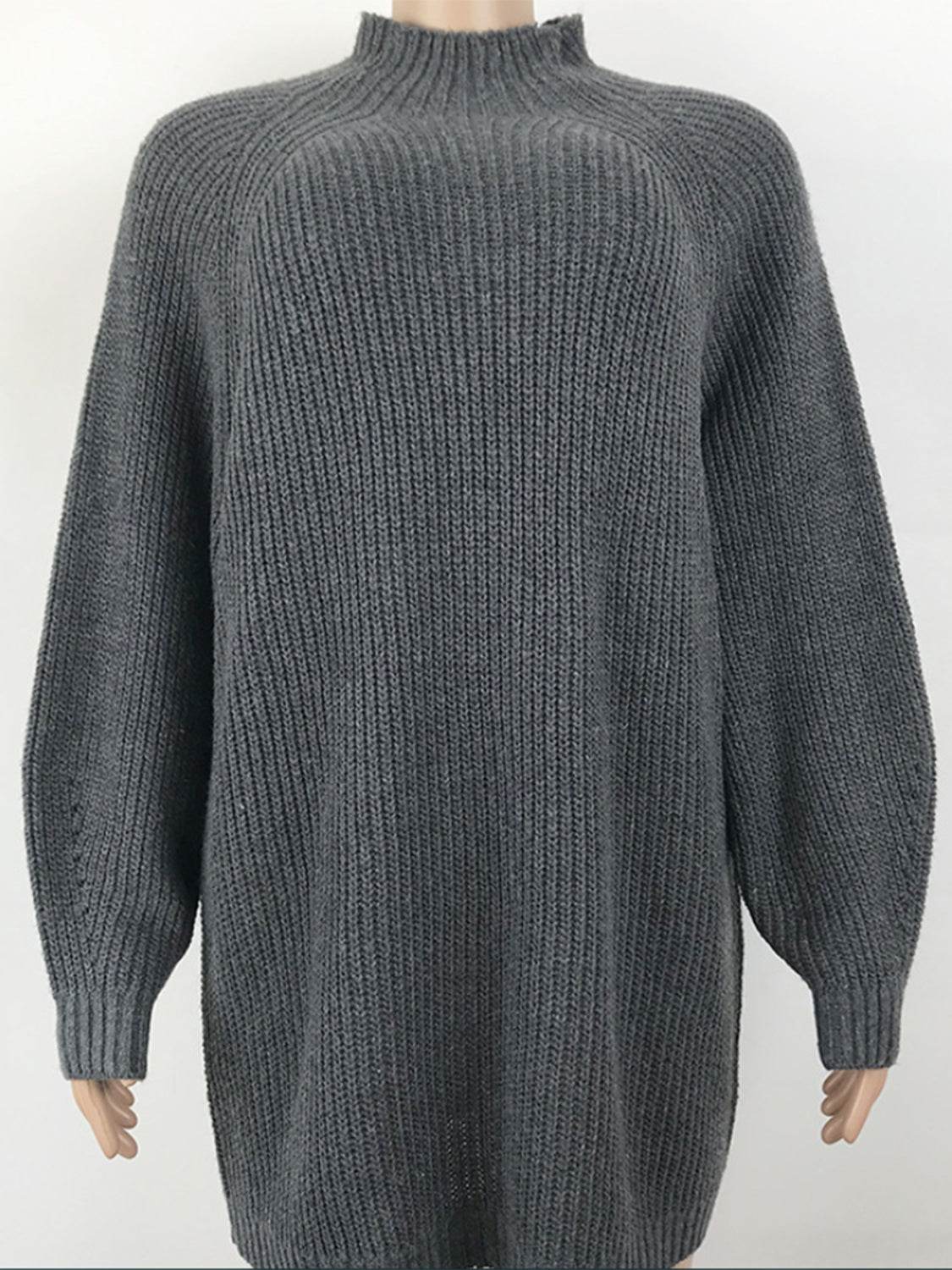 Mock Neck Dropped Shoulder Sweater Dress - Delanoir