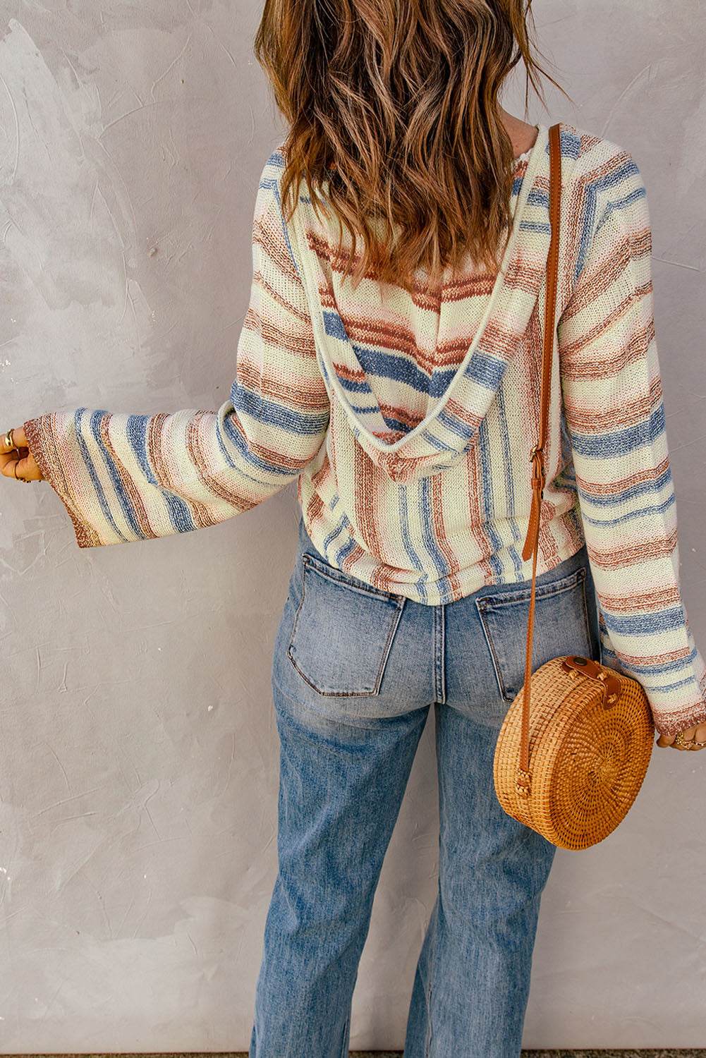 Striped Hooded Sweater with Kangaroo Pocket - Delanoir