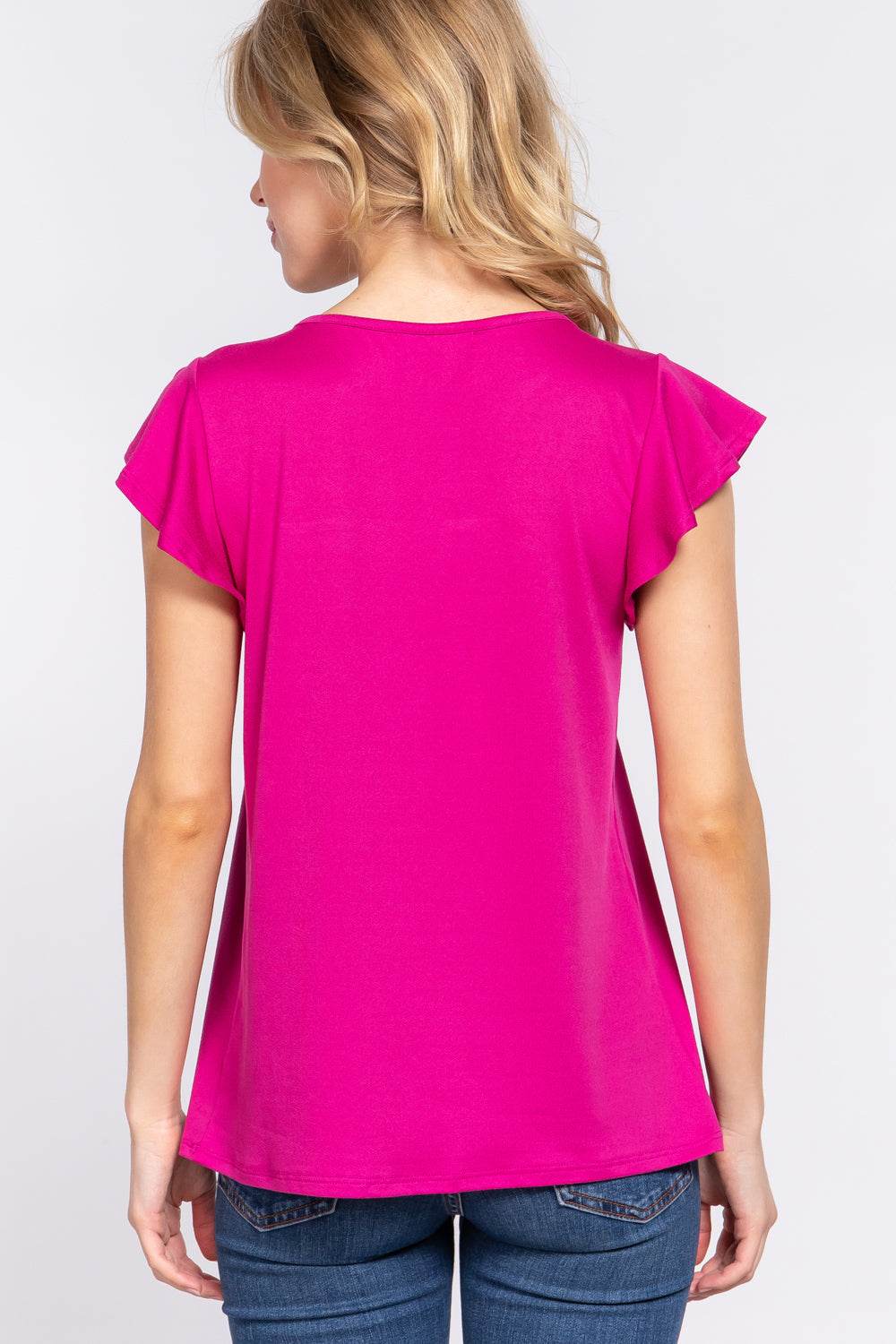 ACTIVE BASIC Ruffle Short Sleeve Lace Detail Knit Top - Delanoir