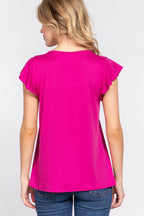 ACTIVE BASIC Ruffle Short Sleeve Lace Detail Knit Top - Delanoir