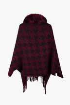 Houndstooth Fringe Hem Poncho - Delanoir