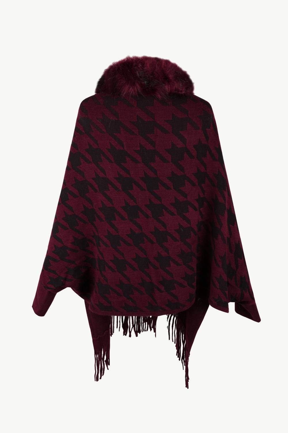 Houndstooth Fringe Hem Poncho - Delanoir