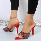 Sequin Point Toe Kitten Heel Sandals - Delanoir