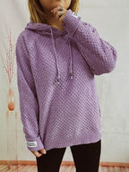 Drawstring Long Sleeve Hooded Sweater - Delanoir