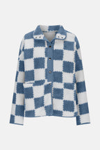 Checkered Snap Down Long Sleeve Teddy Jacket - Delanoir