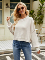 Round Neck Lantern Sleeve Sweater - Delanoir