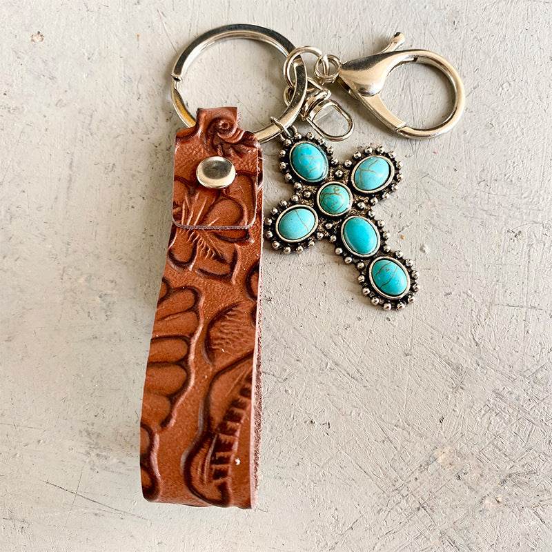Turquoise Genuine Leather Key Chain - Delanoir