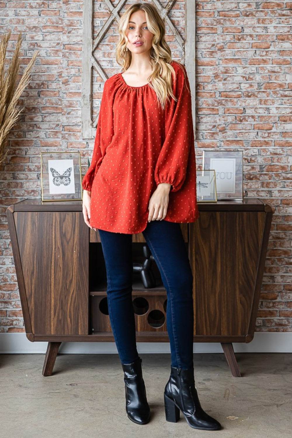 Heimish Full Size Swiss Dot Off Shoulder Top - Delanoir