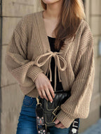 Tied Dropped Shoulder Long Sleeve Cardigan - Delanoir