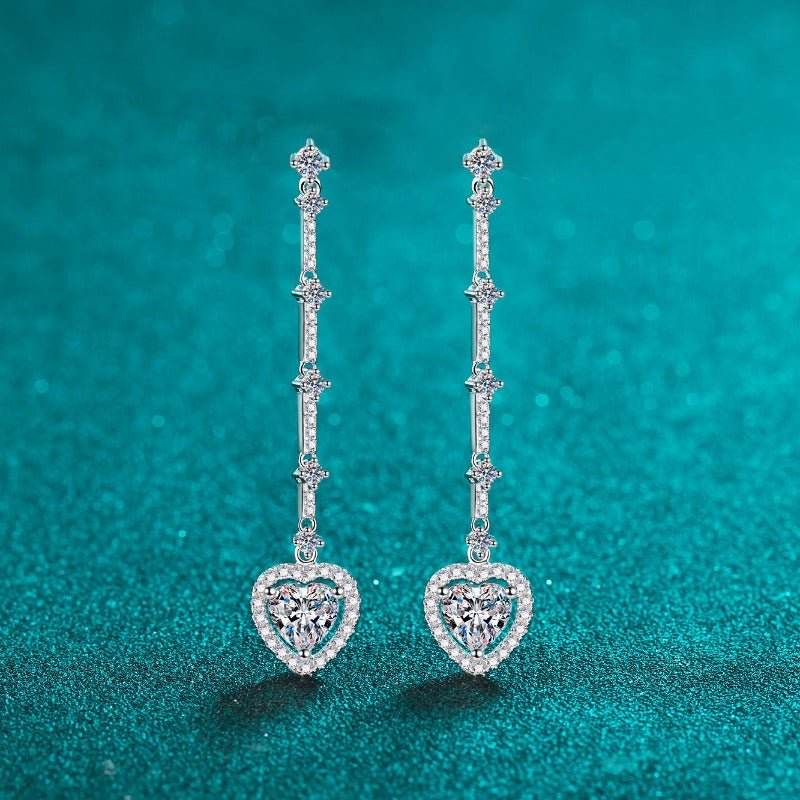 2 Carat Moissanite Zircon 925 Sterling Silver Heart Earrings - Delanoir