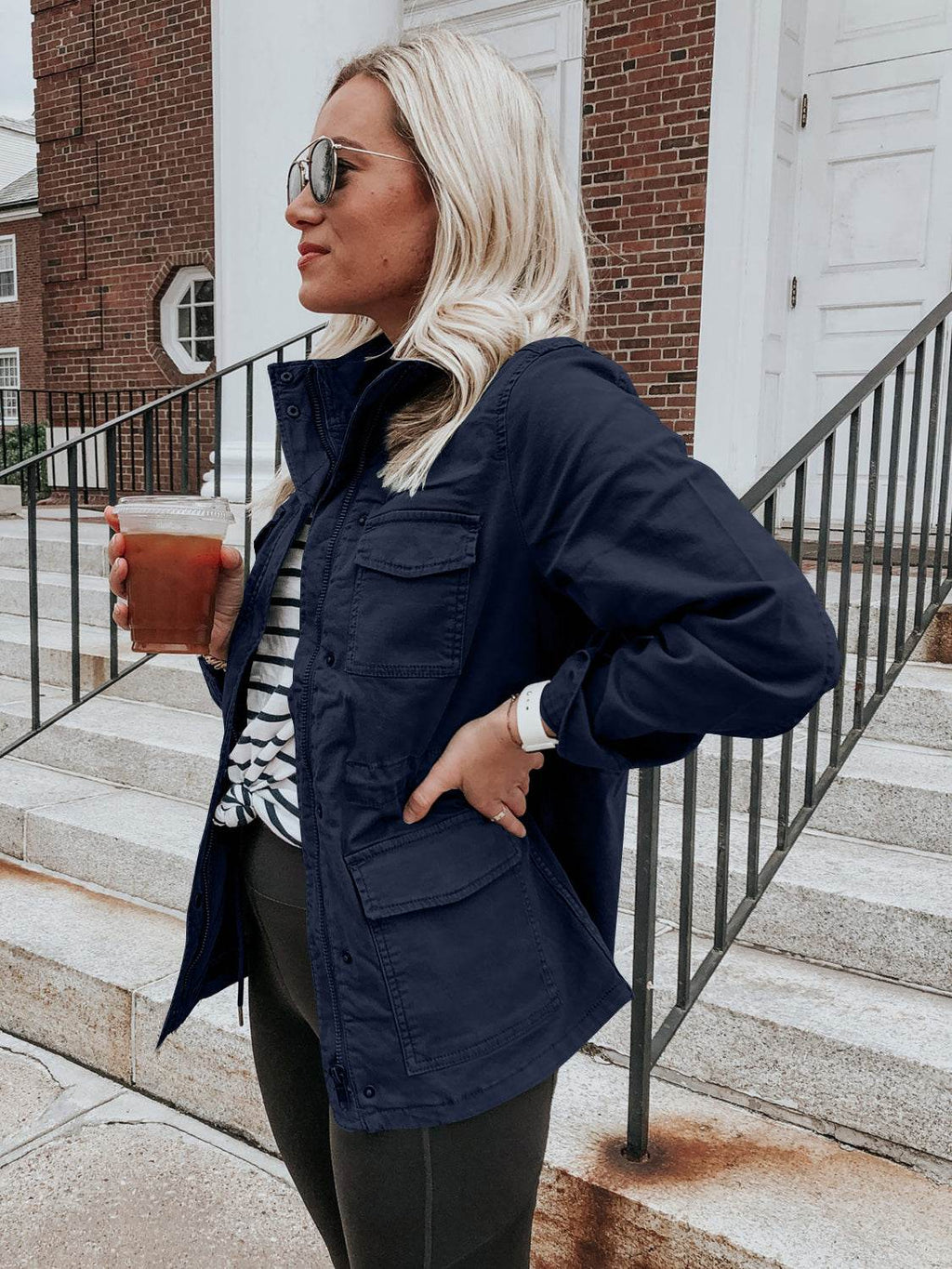 Pocketed Long Sleeve Zip Up Jacket - Delanoir