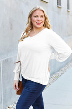 Basic Bae Full Size V-Neck Lantern Sleeve Top - Delanoir