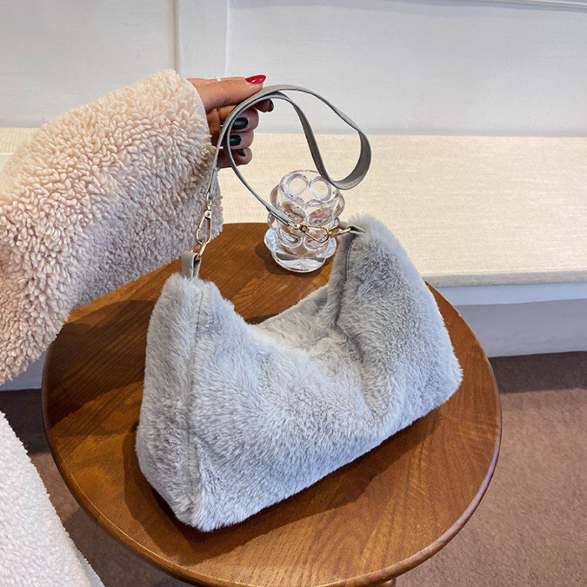 Faux Fur Removable Strap Shoulder Bag - Delanoir