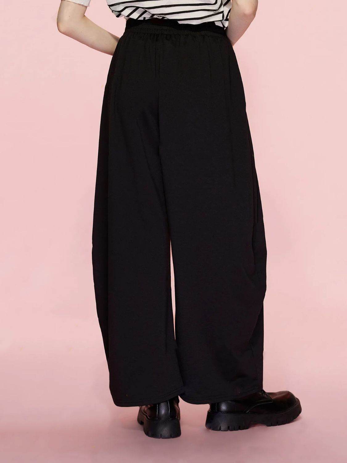 Elastic Waist Wide Leg Pants with Pockets - Delanoir