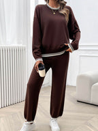 Devine Round Neck Dropped Shoulder Top and Pants Sweater Set - Delanoir
