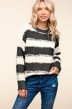 Haptics Striped Contrast Distressed Sweater - Delanoir