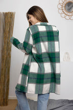 Double Take Full Size Plaid Button Up Lapel Collar Coat - Delanoir
