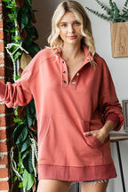 First Love Grommet Split Neck Kangaroo Pocket Sweatshirt - Delanoir