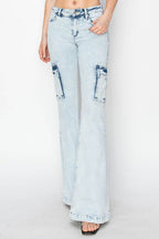 RISEN Full Size High Rise Cargo Flare Jeans - Delanoir