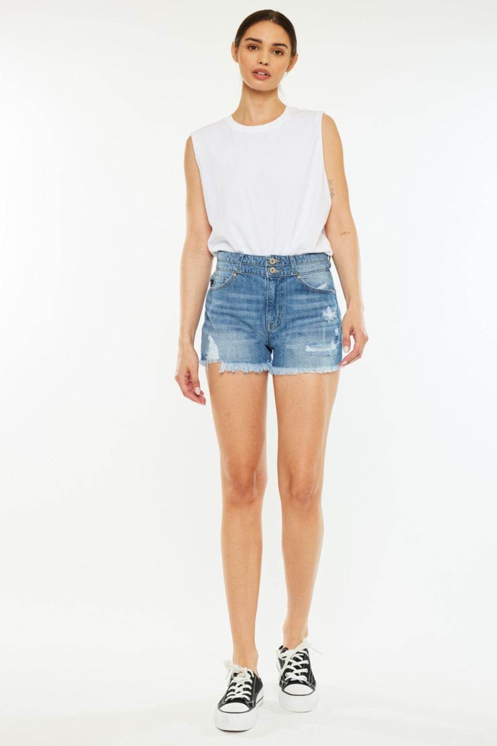 Kancan Full Size High Rise Raw Hem Denim Shorts - Delanoir