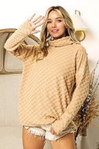 BiBi Checkered Round Neck Thumbhole Long Sleeve Top - Delanoir