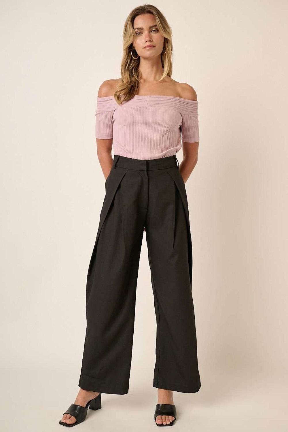 Mittoshop Deep Pleated High Waisted Wide Leg Pants - Delanoir