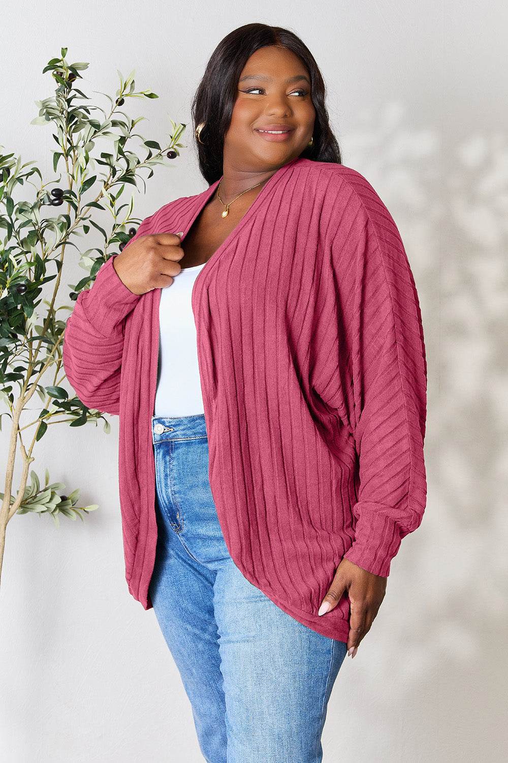 Basic Bae Full Size Ribbed Cocoon Cardigan - Delanoir