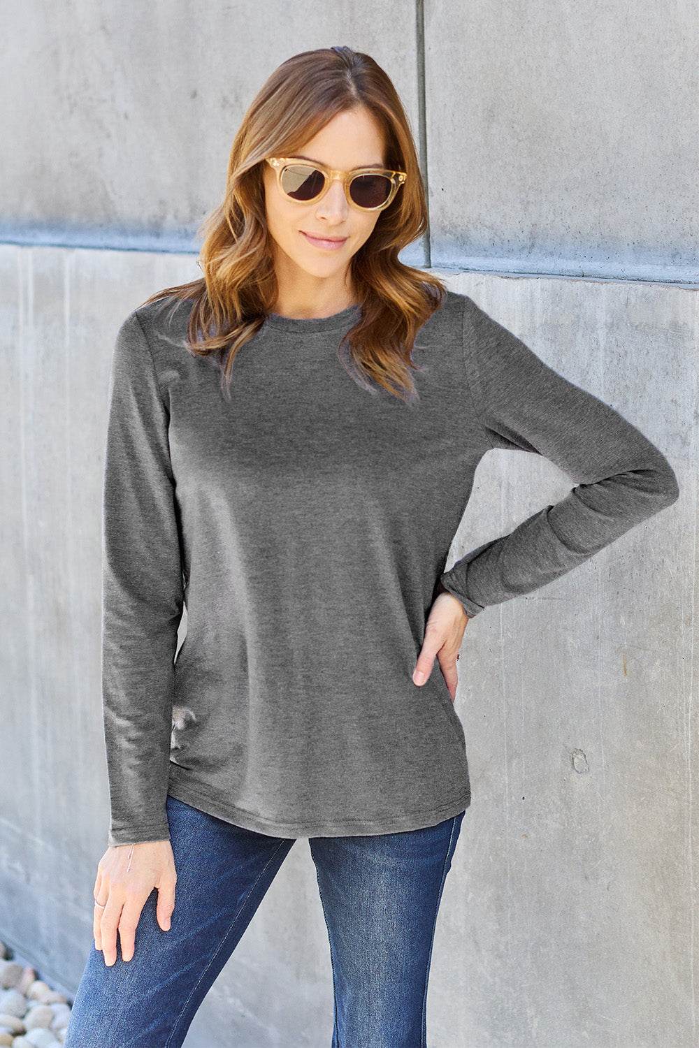 Basic Bae Full Size Round Neck Long Sleeve Top - Delanoir