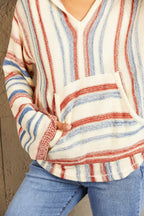 Striped Hooded Sweater with Kangaroo Pocket - Delanoir