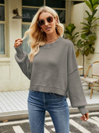 Round Neck Lantern Sleeve Sweater - Delanoir