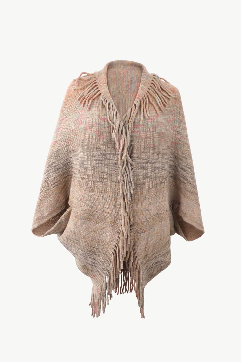 Multicolored Fringe Trim Poncho - Delanoir