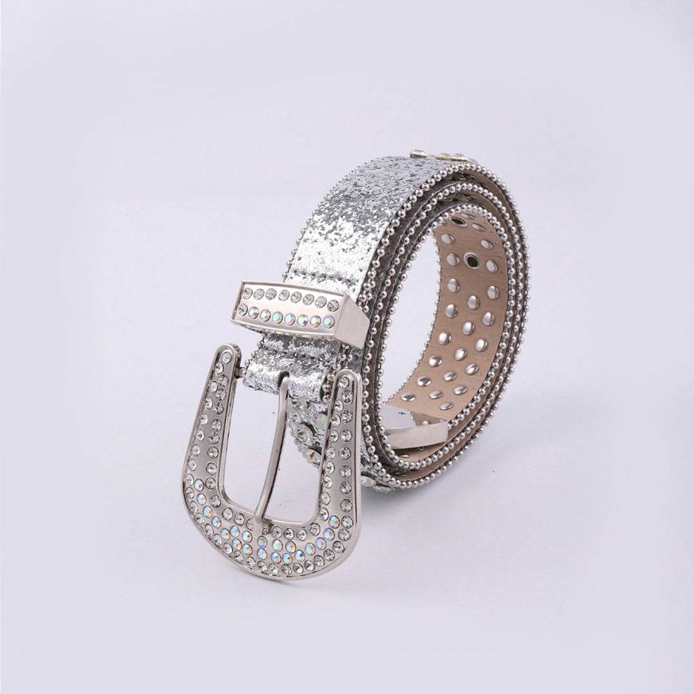 PU Leather Rhinestone Belt - Delanoir