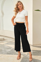 Drawstring Paperbag Waist Wide Leg Pants - Delanoir