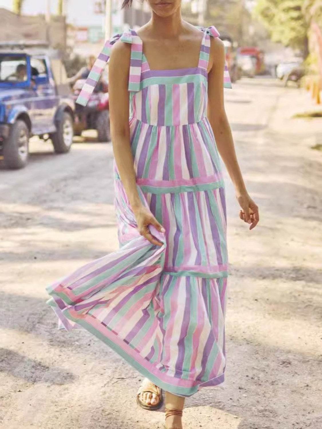 Tied Contrast Wide Strap Cami Dress - Delanoir