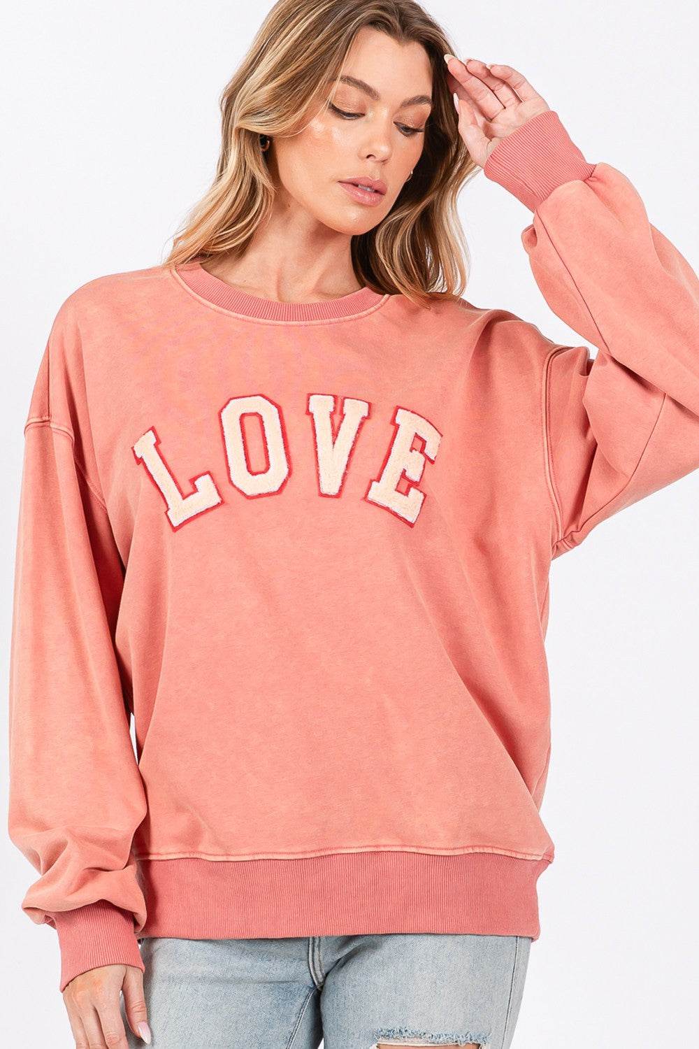 SAGE + FIG LOVE Path Applique Drop Shoulder Sweatshirt - Delanoir