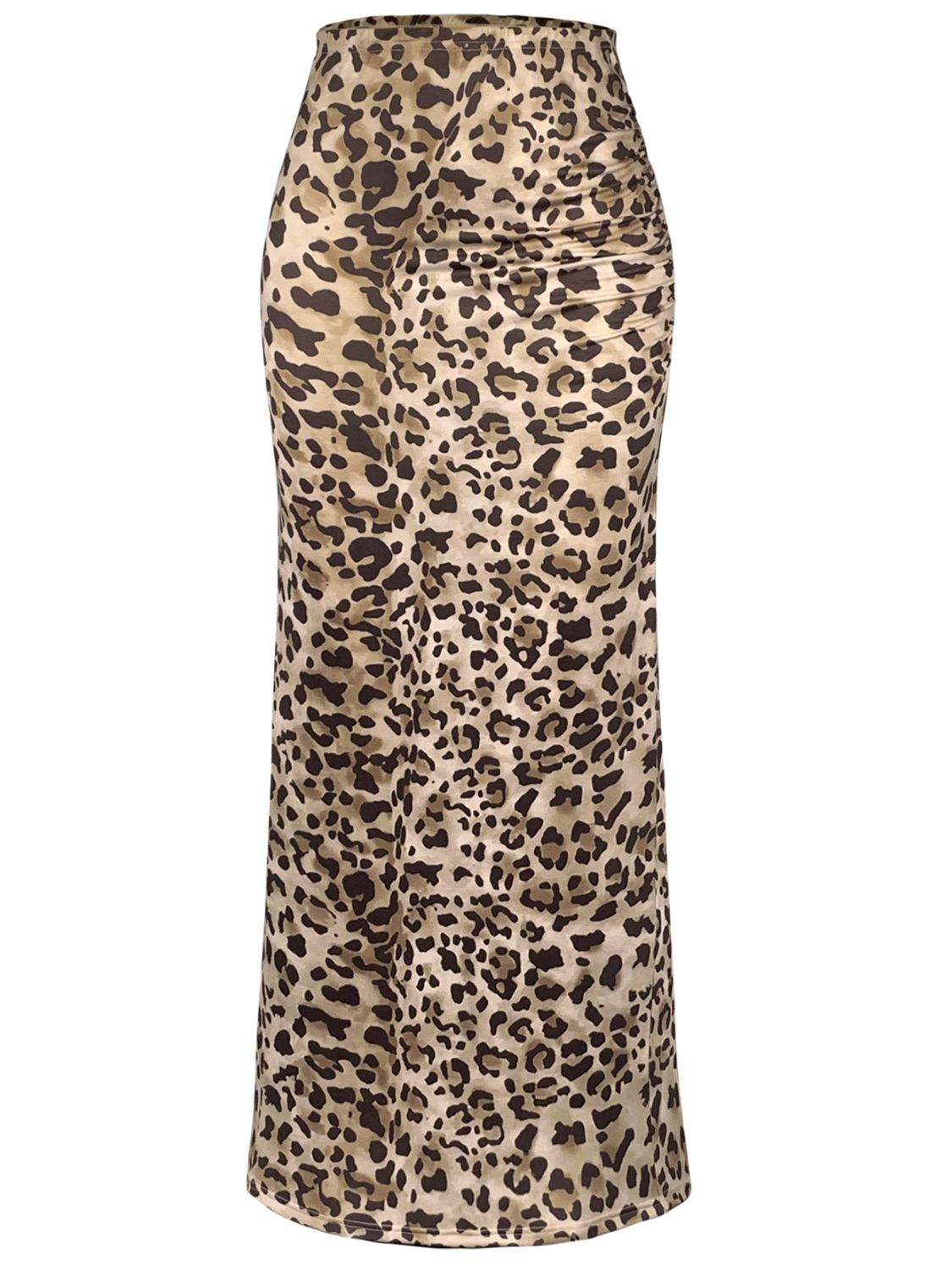 Honey Slit Leopard Midi Skirt - Delanoir