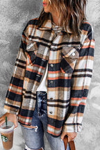 Plaid Button Front Shirt Jacket with Breast Pockets - Delanoir