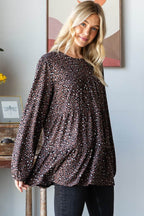 Heimish Leopard Long Sleeve Tiered Blouse - Delanoir