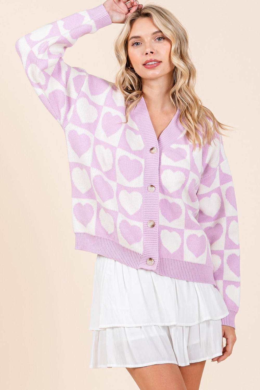 Mittoshop Checkered Heart Button Down Cardigan - Delanoir