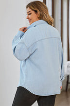 Plus Size Snap Down Pocketed Denim Jacket - Delanoir