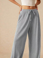 Ribbed Drawstring Wide Leg Pants - Delanoir