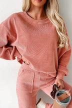 Round Neck Long Sleeve Top and Pants Set - Delanoir