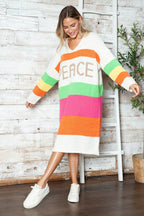 Color Block V-Neck Long Sleeve Sweater Dress - Delanoir