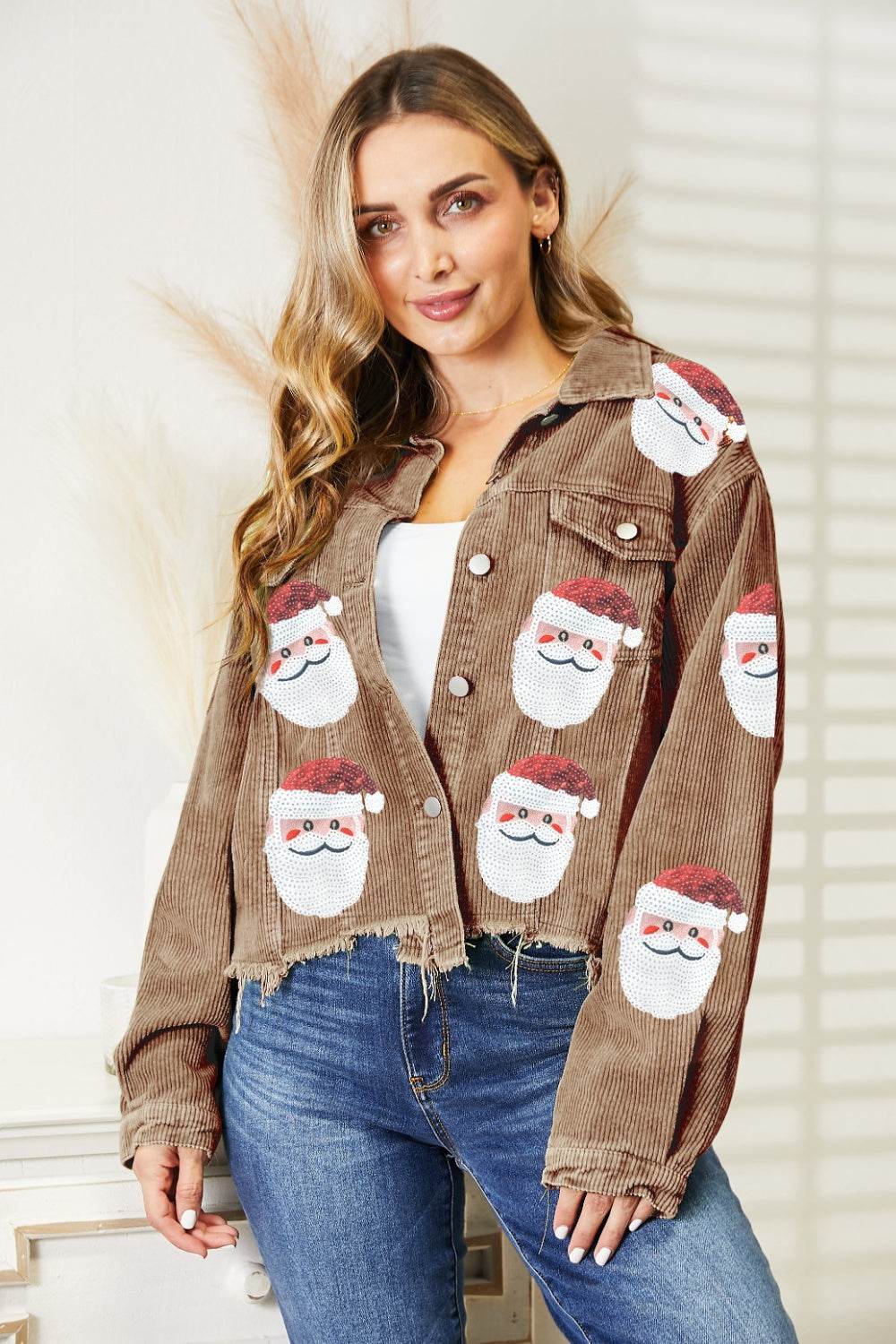 Santa Sequin Raw Hem Jacket - Delanoir