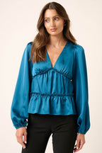 Mittoshop Satin V Neck Ruffled Tier Blouse - Delanoir